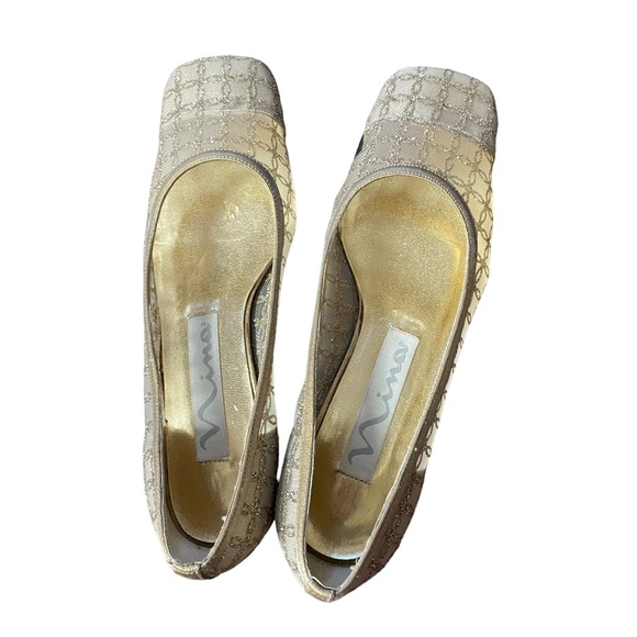 VINTAGE NINA Mod Square Toe Metallic Gold Glitter Heeled Shoes - Picture 11 of 11